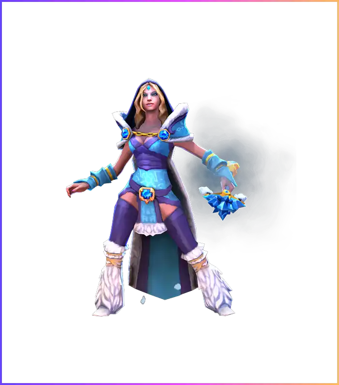 Afbeelding van Crystal Maiden, een ondersteunende held met ijsmagie die vijanden vertraagt en bondgenoten ondersteunt