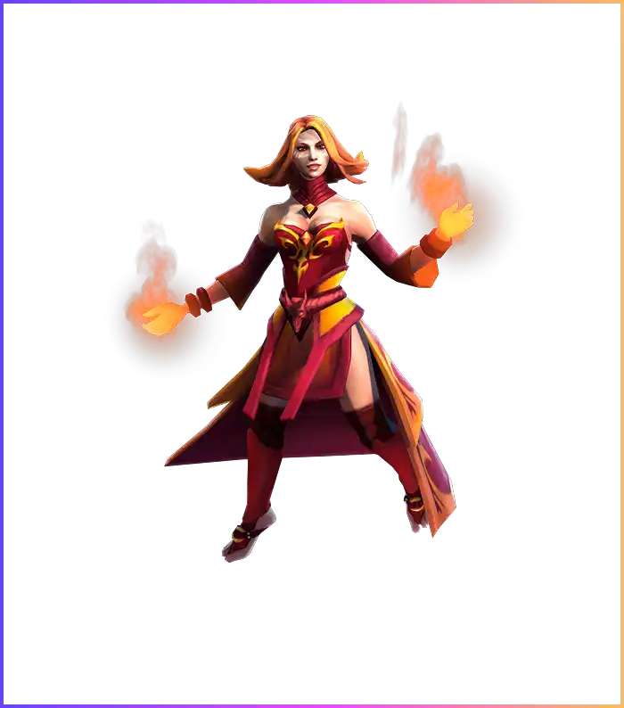Afbeelding van Lina, een magische held met vuurvaardigheden die snelle schade en spreuken combineert
